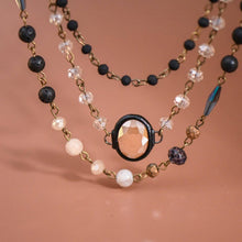 Triple Layered Mixed Glass Bead and Stone Necklace