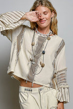 Natural Raw Edge Contrast Panels Textured Woven Boxy POL Top