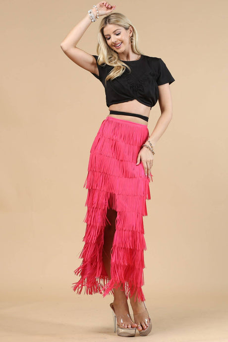 Fuchsia Fringe Skirt-Western Fringed Piñata Midi Skirt
