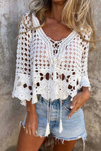 White Crochet Lace Bell Sleeve Blouse