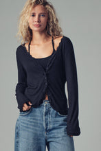 Grey Lace Trim Ribbed Button-Up Urban Daizy Top