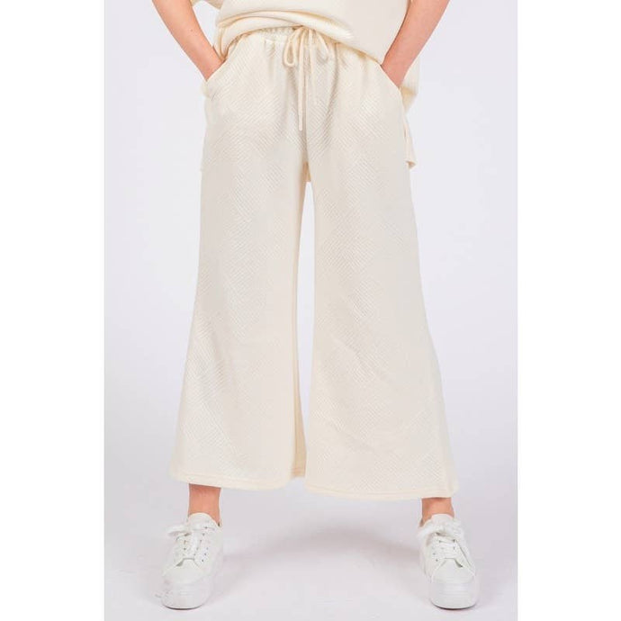 Cream Patterned French Terry Wide Pants