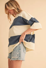 Pineapple Navy Polly Color Block Top