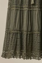 Olive Elastic Waist Maxi Mello Skirt with Lace Trim