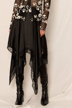 Black Uneven Hem Lace Trim Midi Skirt