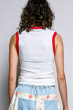 Off White V-neck Sleeveless Solid Contrast Rib Knit Fitted Fit POL Top