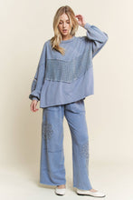Denim Blue Mineral Washed Lace Cut Wide leg straight pants