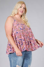 Mauve Plus Size Top Floral Paisley Print Ruffle Cami
