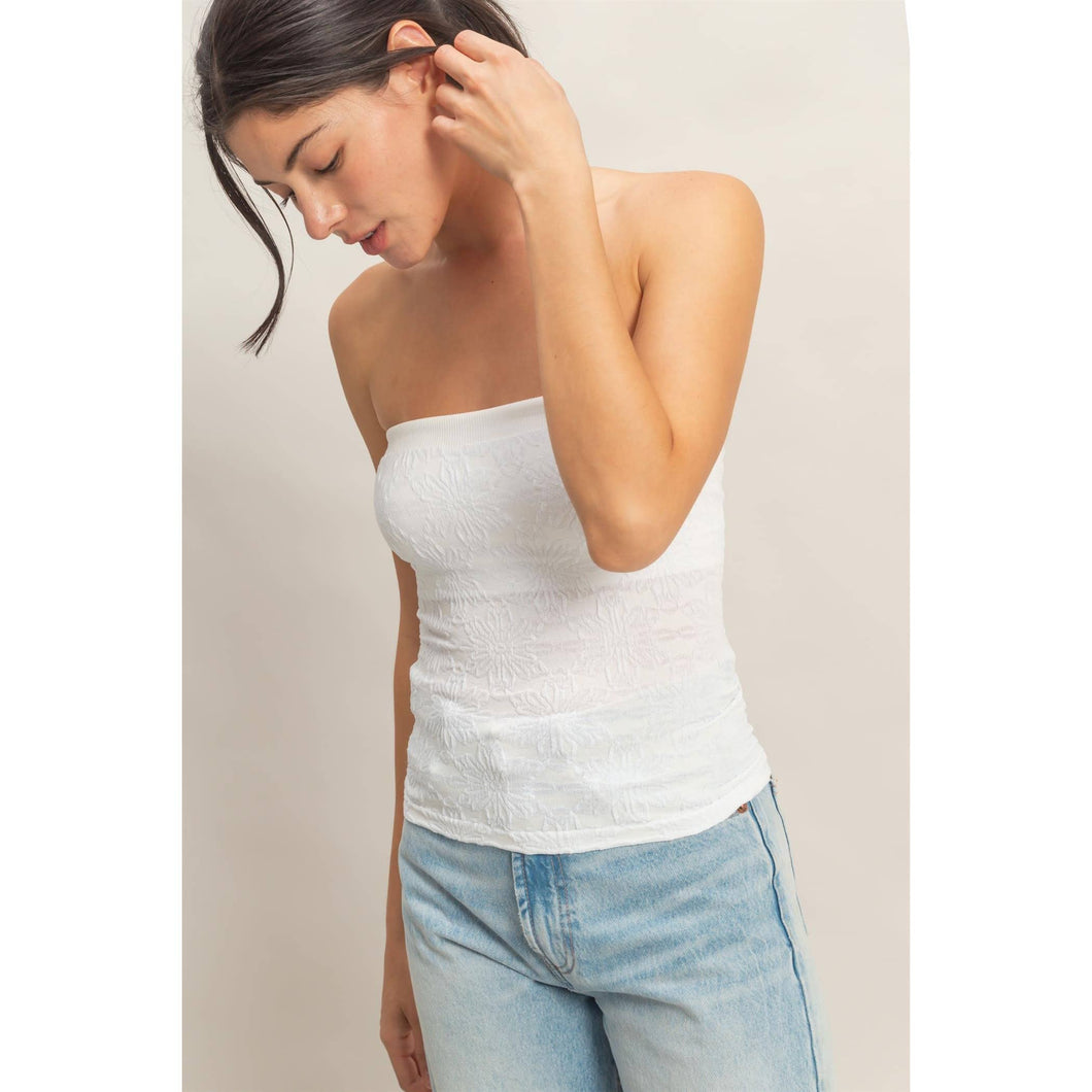 White Strapless Jacquard Top