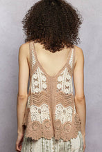 Mocha Multi Border Weave Scalloped Crochet V-Neck Sleeveless POL Top