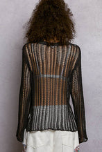 Charcoal Round Neck Open-Knit Long Sleeve Thin Sweater POL Top