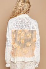 POL Taupe Long balloon sleeve flower detail button down shirt
