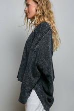 Black Vintage Thermal Micro-Check Waffle Knit Solid POL Top