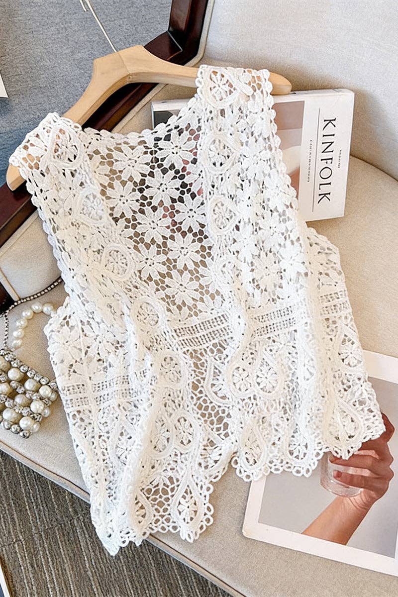 White Crochet Sleeveless Tank Top