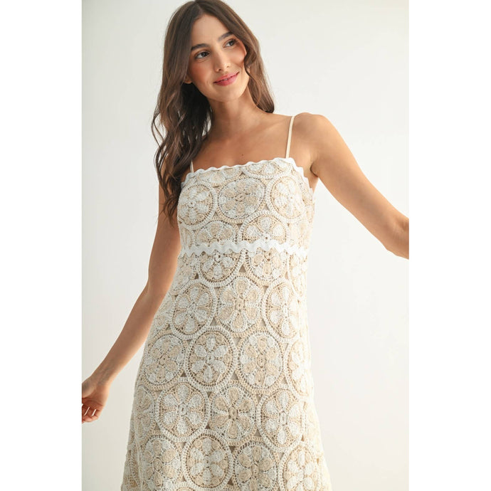 Taupe White Crochet Lace Maxi Dress