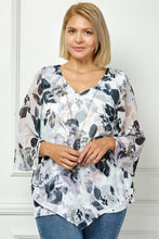 Ivory Black Taupe Plus Bloom Water Floral Layered Blouse