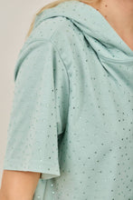 IJ3526 Rhinestone-Adorned Short Sleeve Zip-Up Hoodie Jacket: Black / L