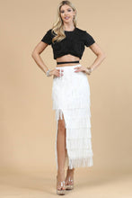 Off White Fringe Skirt-Western Fringed Piñata Midi Skirt