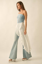 Light Chambray Tencel Denim and Gauze Strapless Ruffled Maxi Top