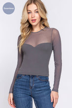Grey Long Sleeve Round Neck Mesh Combination Seamless Top