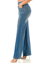 Medium Denim Ultra soft light weight flare baggy jeans with pull on waist