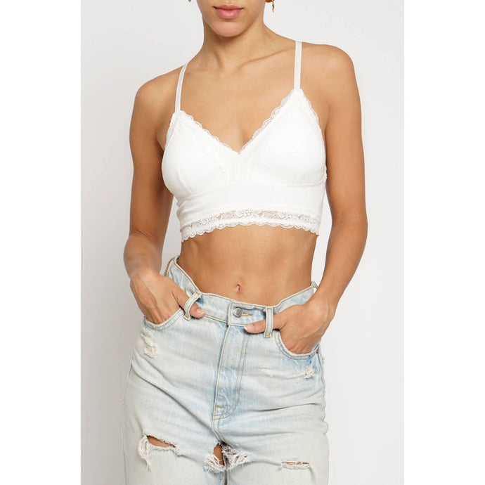 White Lace Trim Knit Bralette