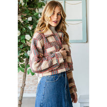 Pink Blue Plaid Sherpa Short Button Veveret Jacket
