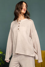 Taupe Solid Blushed Knit Oversize Henley Bucketlist Top