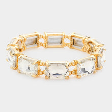 Blue Red White Emerald Cut Stone Stretch Evening Bracelet