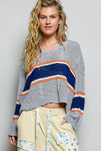 Grey Striped Cable Knit Straight Sleeve Acrylic POL Sweater