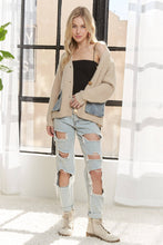 Beige Buttons Striped Denim Pockets Cardigan