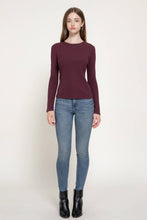 Plum Long Sleeve Round Neck Rib Knit Top
