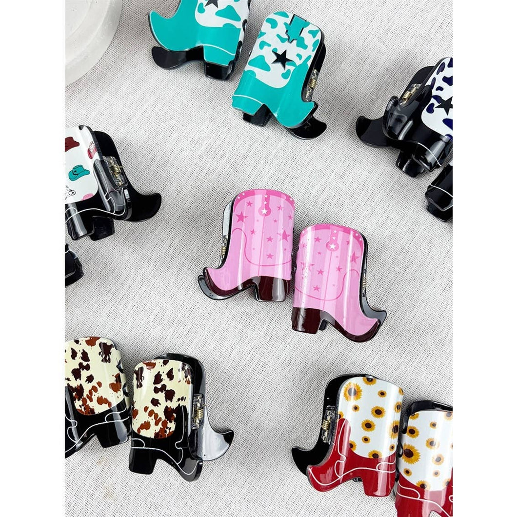 Mini Cowboy Boot Hair Claw Clip: MIX COLOR / ONE(12)