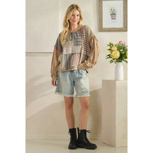 Taupe Washed Patchwork Long Sleeve Oli+Hali Top