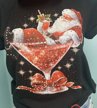 Martini Santa Rhinestone Graphic Christmas Tees