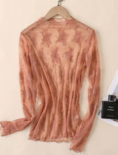 Coffee Elegant Lace Long Sleeve Top