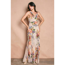 Soft Floral Delicate Affair Cowl Neck Godet Maxi Dress