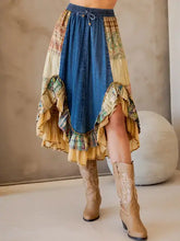 Denim Patchwork Boho Babe Midi Skirt