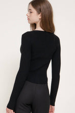 Black Long Sleeve V-Neck Cardigan with V-Shape Hem