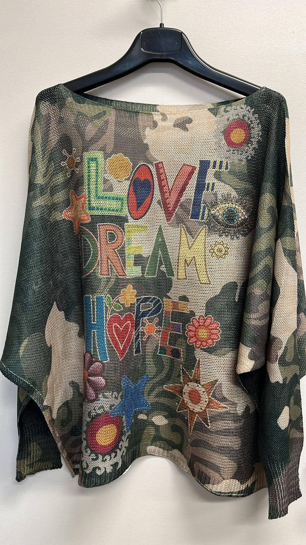 LOVE CAMO Round Neck Knit Printed Sweater