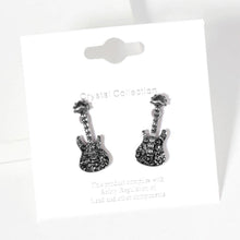 Gold Crystal Stone Paved Guitar Stud Earrings