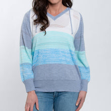 Ocean Avalon Crochet Color Block Long Sleeve Hooded Pullover