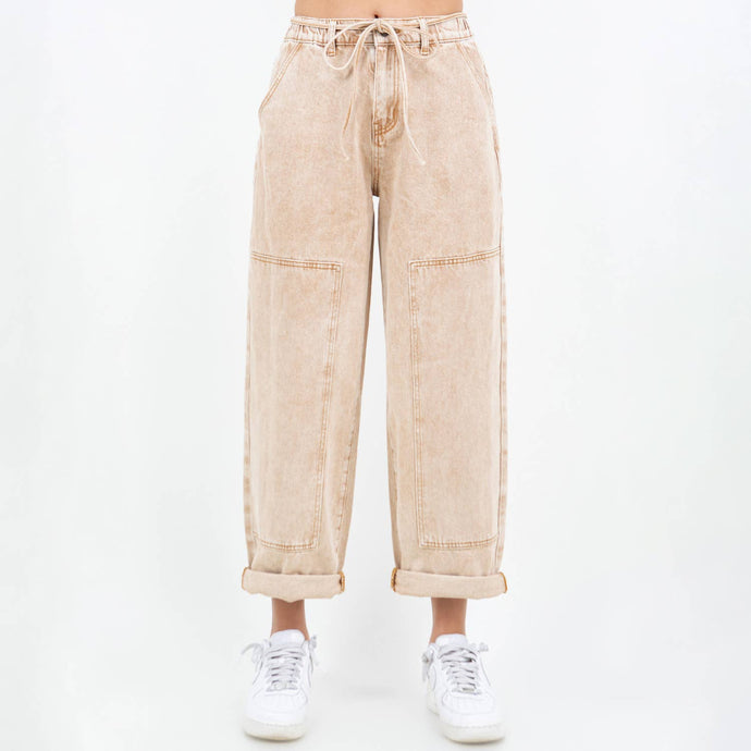 Tan Washed Barrel Fit Pants
