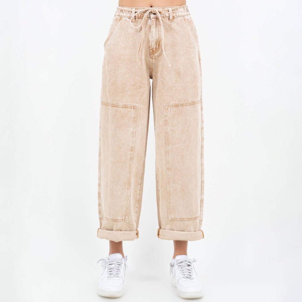 Tan Washed Barrel Fit Pants