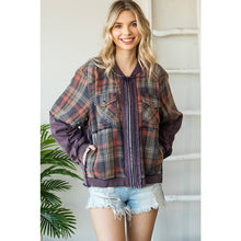 Navy Combo Washed Mixed Media Plaid Zip Front Oli+Hali Jacket