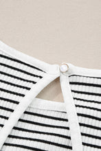 White Striped Ribbed Knit Sleeveless High Neck Tank Top