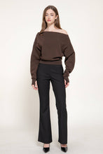 Chocolate Long Sleeve Off The Shoulder Thumb Hole Inner Fleece Top