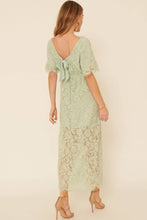 Seagrass Lace Square Neck Flounce Sleeve Fitted Maxi Dress