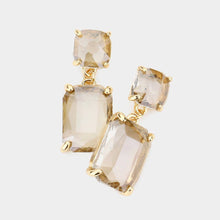 Coral Square Rectangle Glass Stone Link Dangle Evening Earrings