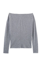 Grey Studded Long Sleeve Off Shoulder Top